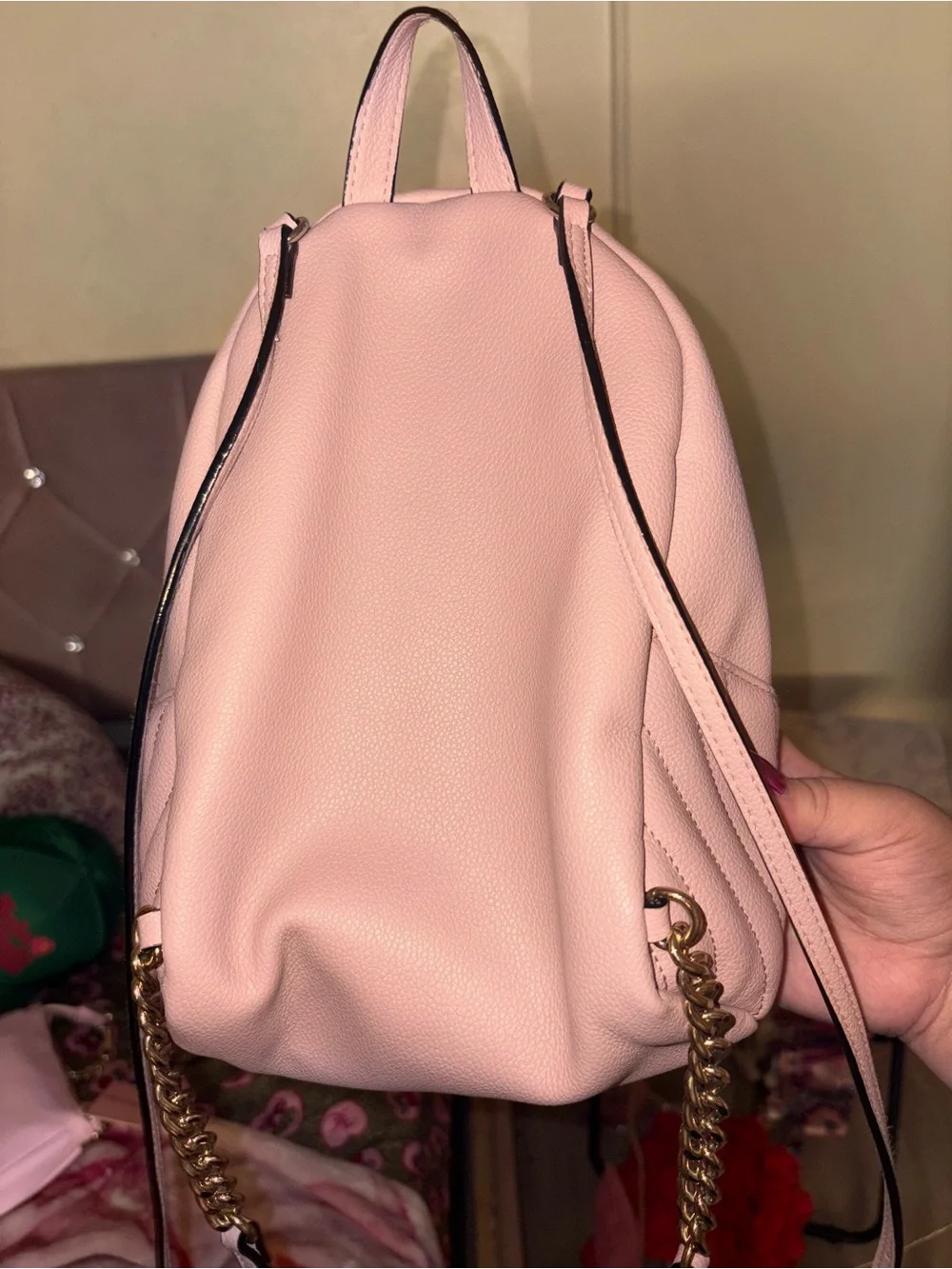 Victoria's Secret Pink Quilted Mini Backpack with Gold Chain